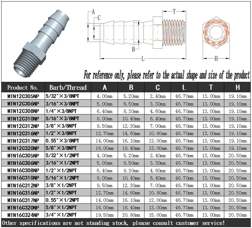 Plastic 3/4"NPT Male Threaded Adapter 1/2" Hose Barbed Union Black Pipe Fittings