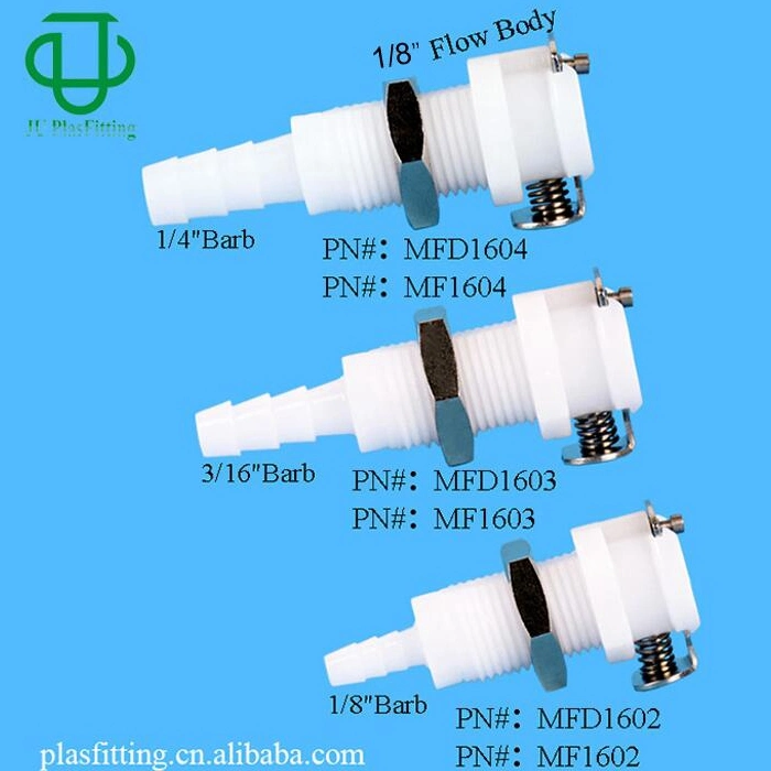 Mfd16 POM Fluid Water Quick Connect Shut off Panel Mount Quick Disconnect Air Bulkhead Barbed Fittings